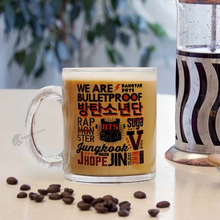 BTS Bulletproof Kpop Transparent Glass Coffee and Tea Mug_2